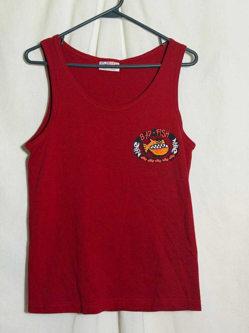 Bad Fish Costa Maya Mexico Tank Top Red Graphic Sleeveless Shirt Medium